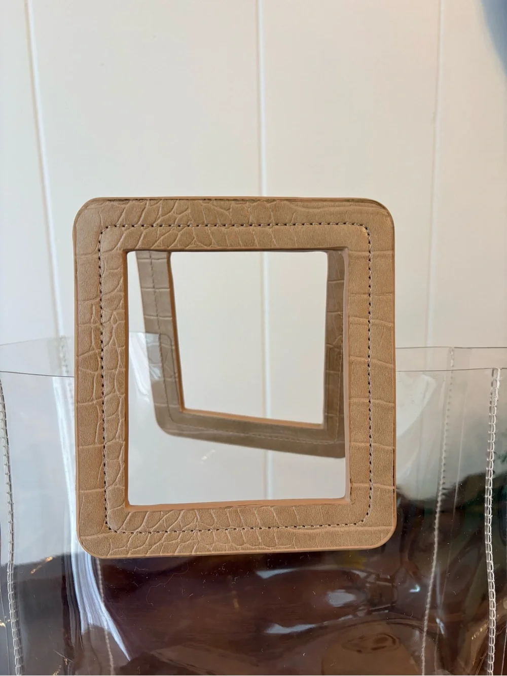 Clear PVC Tote with Tan Square Handles Modern & Easy to Style Structured Light